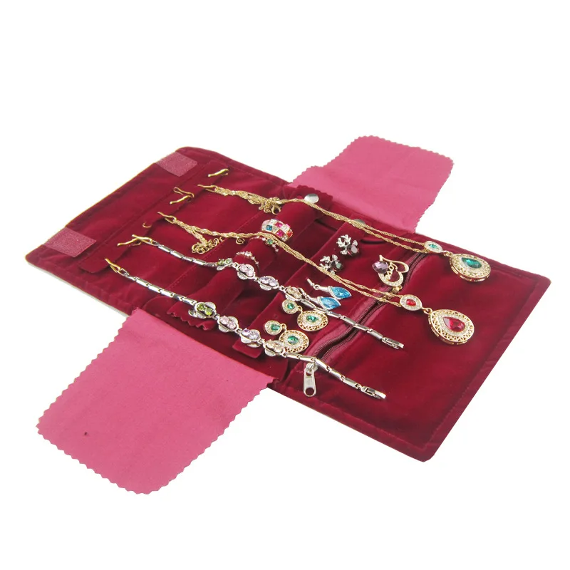 Folding Velvet Jewelry Organizer Roll